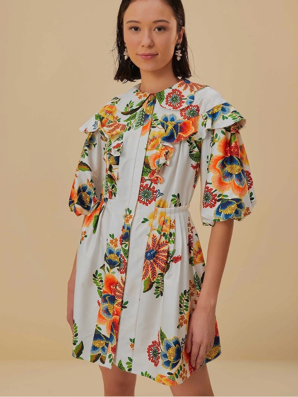 NWT FARM RIO Delicate Garden Off White Mini Dress